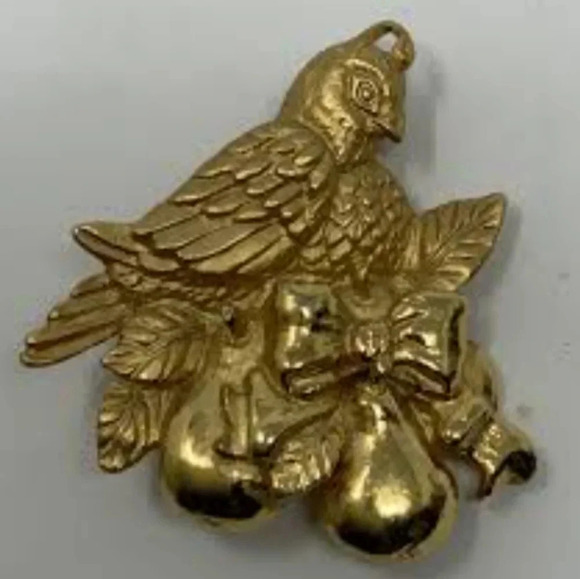 vintage signed RR Robyn Rush USA gold tone Christmas partridge in a pear tree - Picture 3 of 5